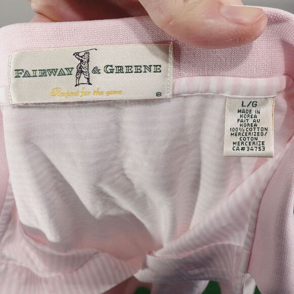 FAIRWAY & GREENE SHORT SLEEVE PINK WHITE STRIPED POLO SHIRT MENS SIZE L LARGE - Picture 7 of 7